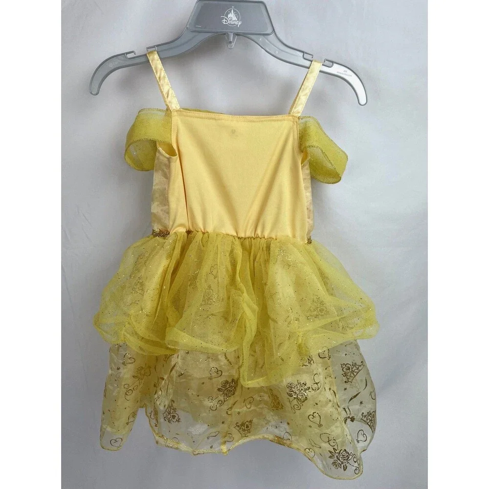 Disney Store Girl 4 Belle Beauty Beast Dress Yellow Costume Princess Roses‎
